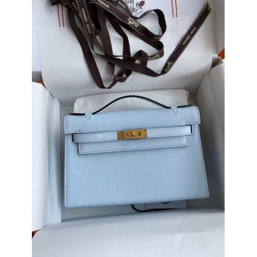 Hermes Original Epsom Leather KEL2278 nebesky modrá a zlatá kovová taška