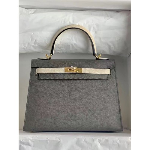 Hermes Original Epsom Leather KEL2578 tmavě šedá a krémová