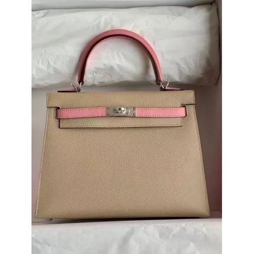 Hermes Original Epsom Leather KEL2578 světle šedá a růžová