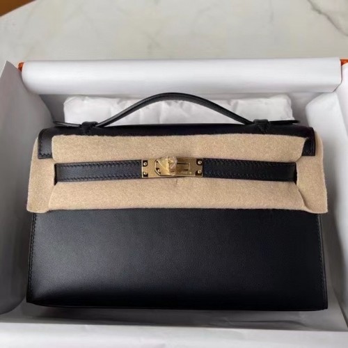 Hermes Original Swift Leather KEL2278 černá a zlatá - kovová