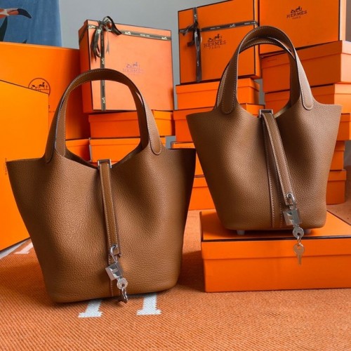 Hermes Picotin Lock Bags Originální kožené tašky togo PL3388 hnědé