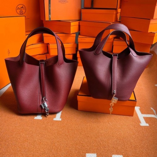 Hermes Picotin Lock Bags Originální kožená taška PL3388 vínová