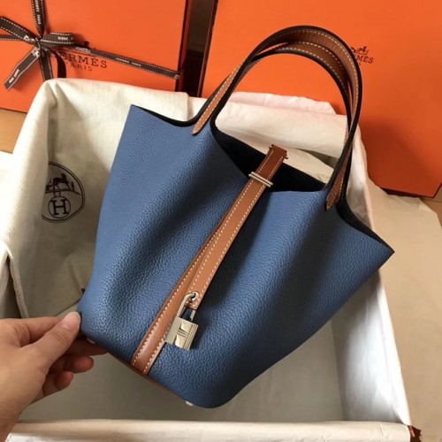 Hermes Picotin Lock PM Bags Original Leather H8688 modro-hnědá