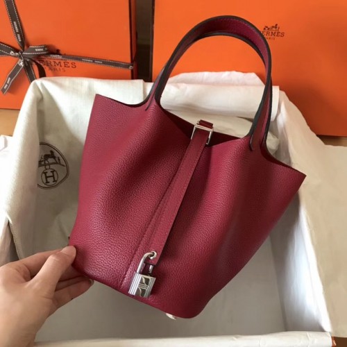 Hermes Picotin Lock PM Bags Original Leather H8688 vínově červená