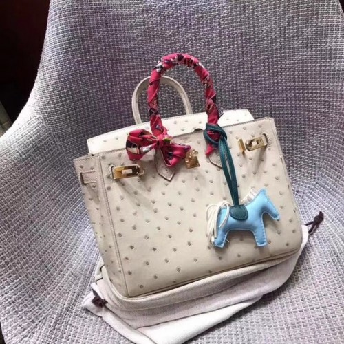 Hermes Pravá pštrosí kůže Birkin kabelka BK35 krémově bílá