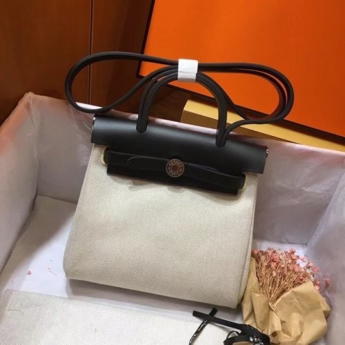 Hermes mini Herbag Originální plátěná kožená telecí kůže 45987 Světle bílá a černá
