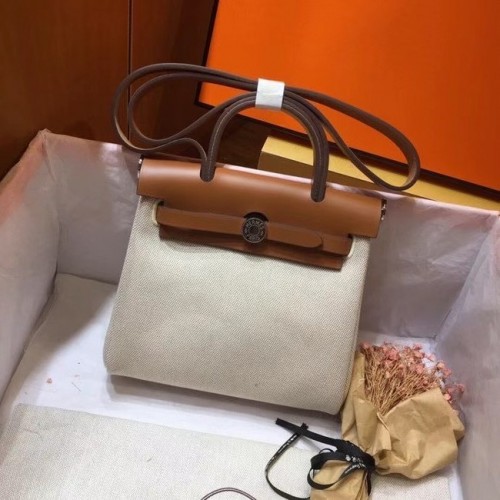 Hermes mini Herbag Originální plátěná kožená telecí kůže 45987 Světle bílá a hnědá