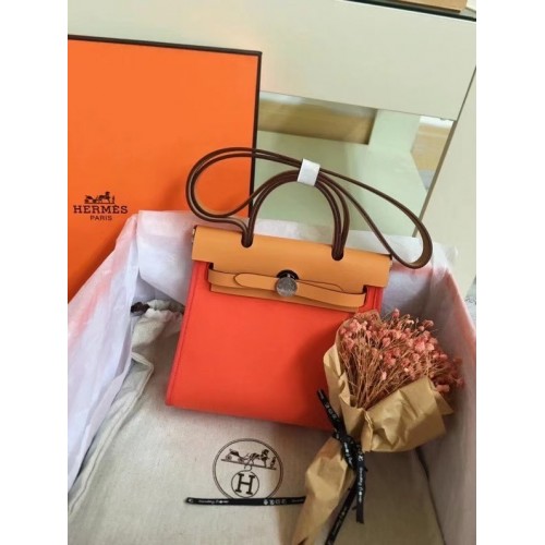 Hermes mini Herbag Original Canvas Leather Calfskin 45987 oranžová a hnědá