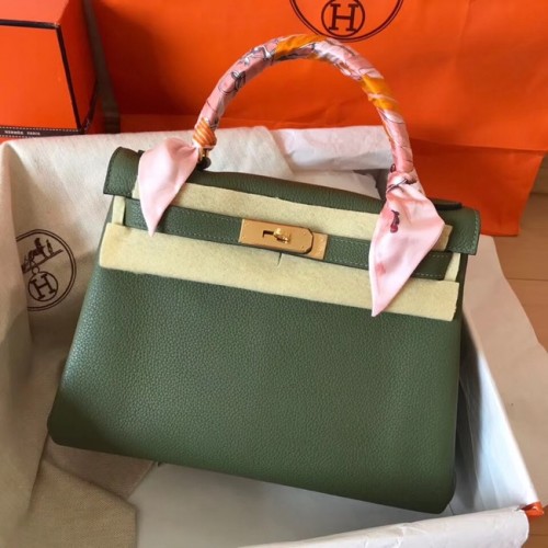 Hermes originální Togo kožená kabelka Kelly KL320 černozelená