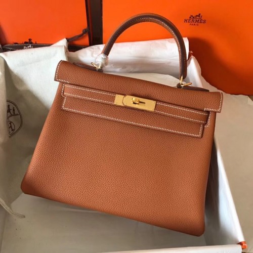 Hermes originální Togo kožená kabelka Kelly KL320 hnědá