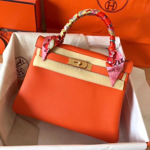 Hermes originální Togo kožená kabelka Kelly KL320 oranžová