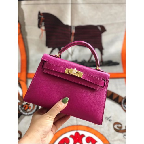 Hermes originální mini Kelly chevre mysore K19CM růžový a zlatý kov