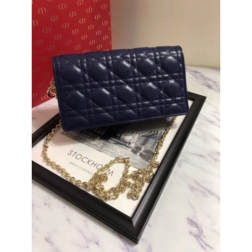 LADY DIOR LAMB LEATHER CLUTCH S0204 tmavě modrá