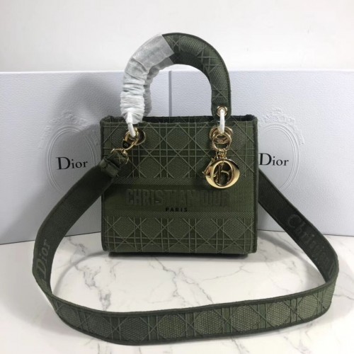 Taška Lady Dior z vyšívaného plátna C4532, černozelená