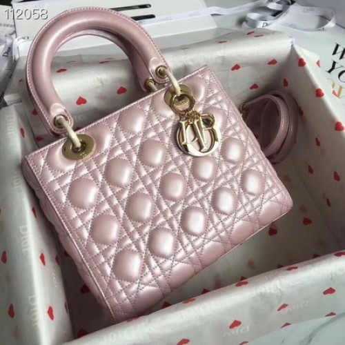 Kabelka Lady Dior z jehněčí kůže CAL44550 perleťově růžová