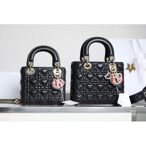 LADY DIOR MY ABCDIOR BAG Kabelka Cannage Heart z jehněčí kůže M0539O černá
