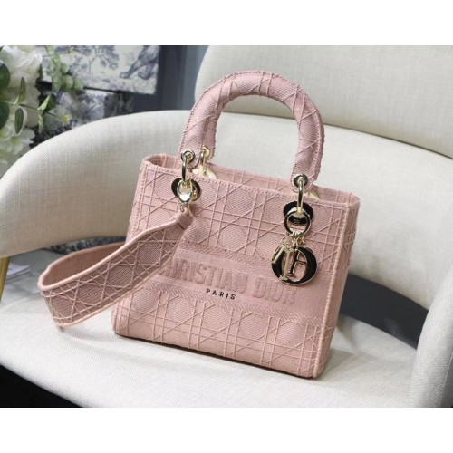Kabelka Lady Dior z vyšívaného plátna C4532 s růžovo-zlatými kování