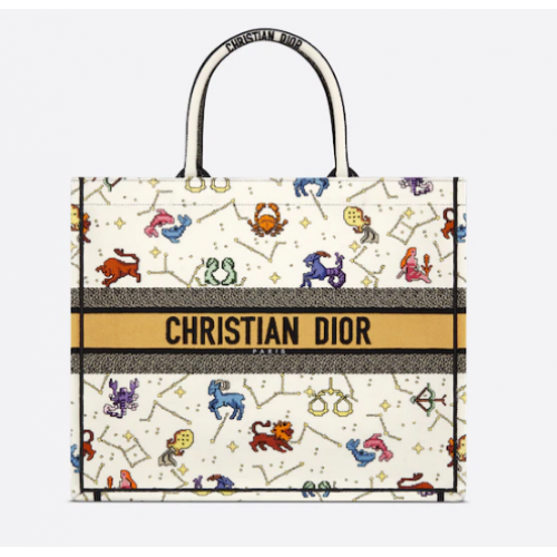 VELKÁ TAŠKA DIOR KNIHA TOTE Latte Multicolor Dior Pixel Zodiac Embroidery M1286ZRTY