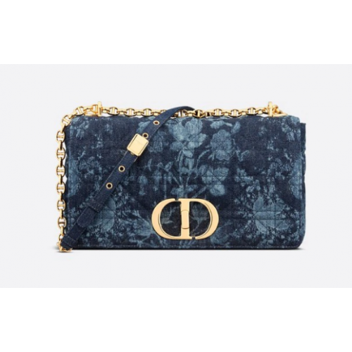 VELKÁ TAŠKA DIOR CARO Blue Dior Flowers Cannage Denim M9243UJ