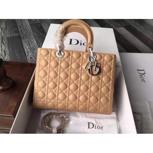 Lady Dior Bag Original Sheepskin Leather Middle Bag CD6323 Meruňková
