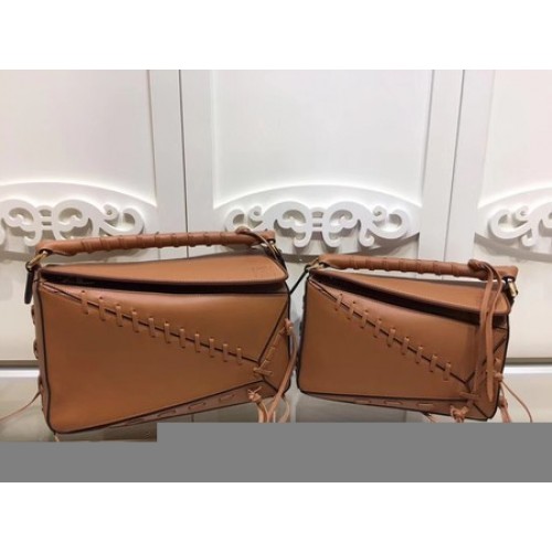 Kožená taška Loewe Puzzle z telecí kůže 9124 hnědá