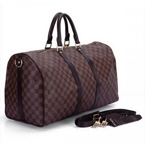 Louis Vuitton Damier Ebene Canvas Keepall 55 s ramenním popruhem N41414