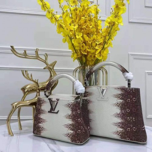 Kabelka Louis Vuitton CAPUCINES PM Original Lizard Leather M52386 White