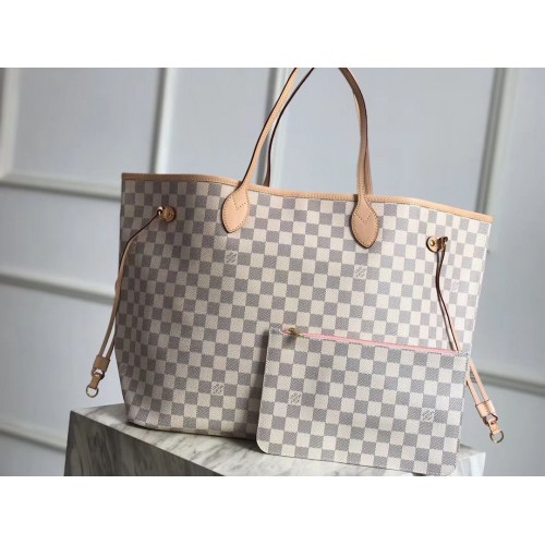 Louis Vuitton Damier Azur Original Leather Bolso NEVERFULL GM N41604 Růžová