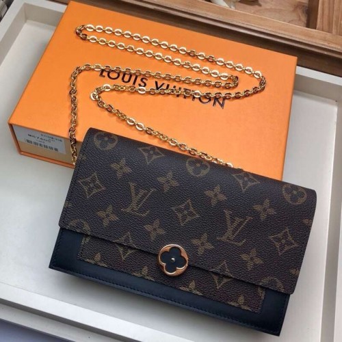 Plátěná peněženka Louis Vuitton Monogram FLORE s řetízkem M67404 černá
