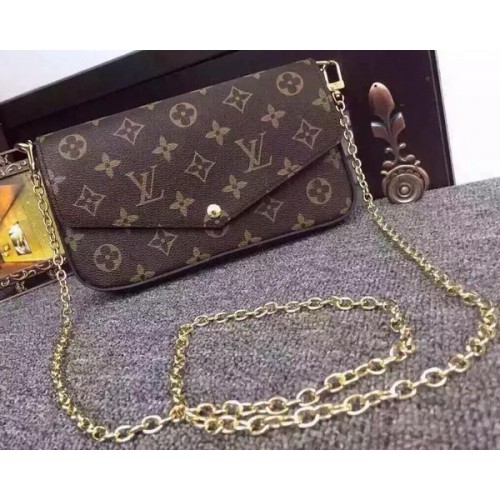 Plátěná peněženka Louis Vuitton Monogram Felicie Chain M61276 černá