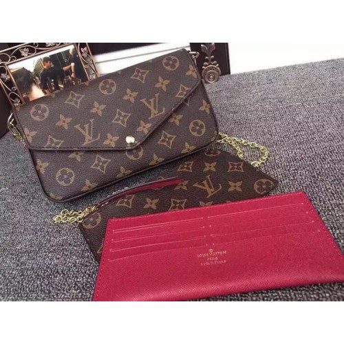 Louis Vuitton Monogram Canvas Felicie Řetízková peněženka M61276 Burgundsko