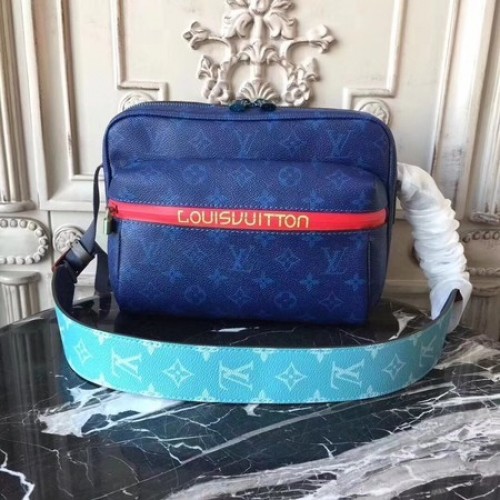 Plátěná taška Louis Vuitton Monogram MESSNGER 43845 modrá