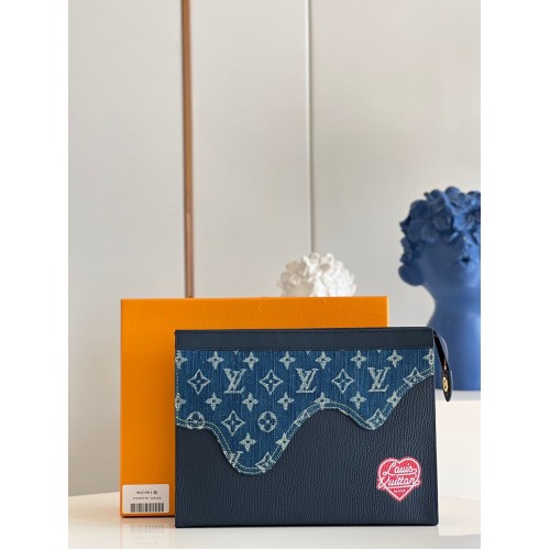 Louis Vuitton Monogram Drip Taurillon POCHETTE VOYAGE Denim M45961 Modrá