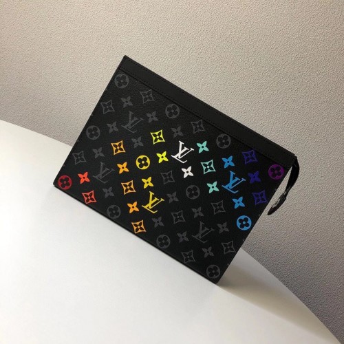 Kabelka Louis Vuitton Monogram Eclipse POCHETTE VOYAGE MM M61692 s ručně kreslenou duhou