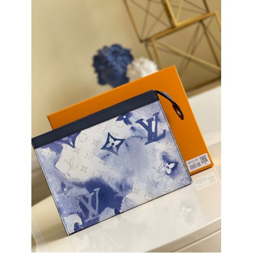 Louis Vuitton Monogram Eclipse POCHETTE VOYAGE MM M80460 modrobílá