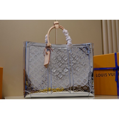 Louis Vuitton Monogram Vernis Plochá Taška Tote Lakovaná Kůže M46121 Stříbrná