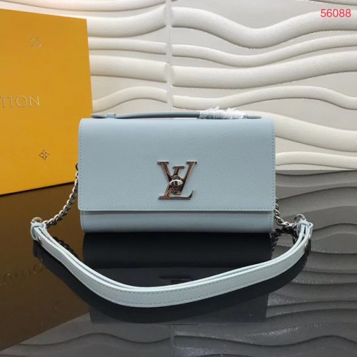 Louis Vuitton Original Grain telecí kůže LOCKME CLUTCH M56087 nebesky modrá