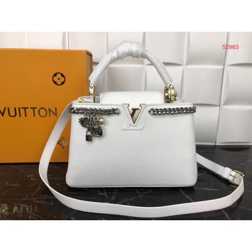 Louis Vuitton originální kožené kabelky CAPUCINES PM M52963 bílá