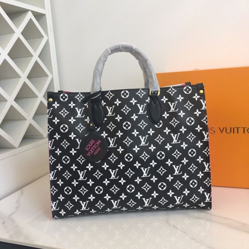 Louis Vuitton Originální Kožená Kabelka ONTHEGO MM M46060 Černá Bílá Růžová