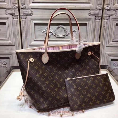 Louis Vuitton originální monogram plátěná taška NEVERFULL 40156 růžová