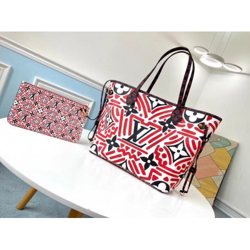 Louis Vuitton originální monogram plátěná taška NEVERFULL M44676 červená