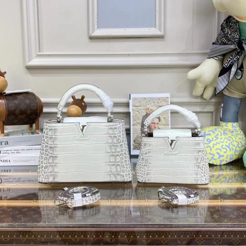 Kabelky Louis Vuitton CAPUCINES z krokodýlí kůže BB M48865 světle šedá