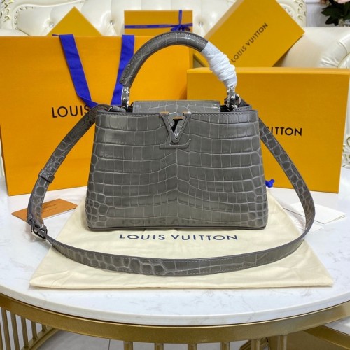 Kabelky Louis Vuitton CAPUCINES z krokodýlí kůže BB M81190 tmavě šedé
