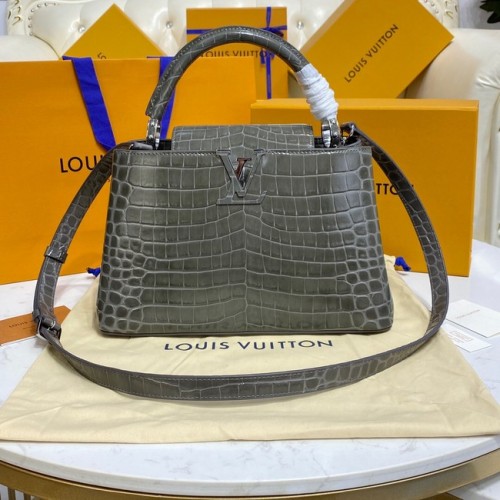 Kabelky Louis Vuitton CAPUCINES z krokodýlí kůže M48866 tmavě šedé