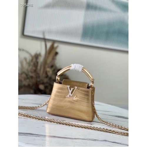 Kabelky Louis Vuitton CAPUCINES MINI z krokodýlí kůže M81190 zlaté