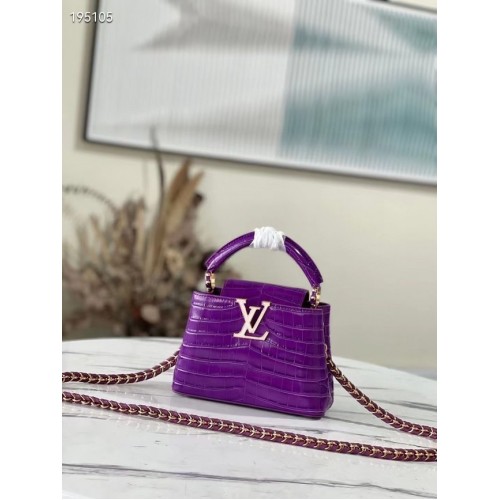 Kabelky Louis Vuitton CAPUCINES MINI z krokodýlí kůže M81190 fialové
