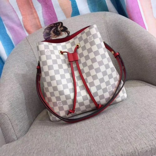 Originální kabelka Louis Vuitton Damier Azur NEONOE N44022 červená
