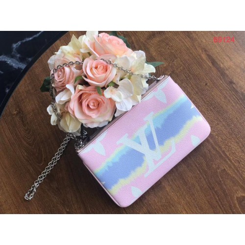 Louis vuitton originál ESCALE POCHETTE DOUBLE ZIP spojková taška M69124 růžová