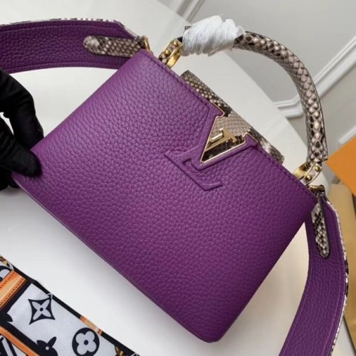Louis vuitton originální taurillon kůže Capucines Mini N95509 fialová
