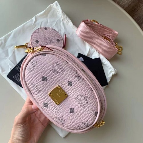 MCM Essential Visetos Multifunkční crossbody kabelka z telecí kůže MCM96858 růžová